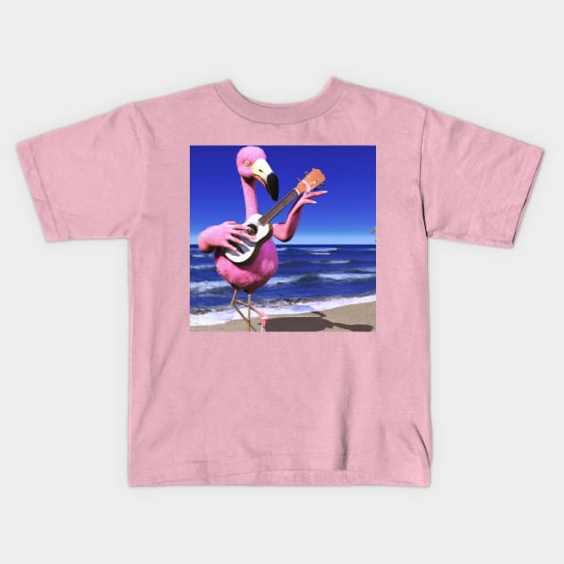 Stringed Flamingo Beeeeeach Kids T-Shirt by firstnamewarren